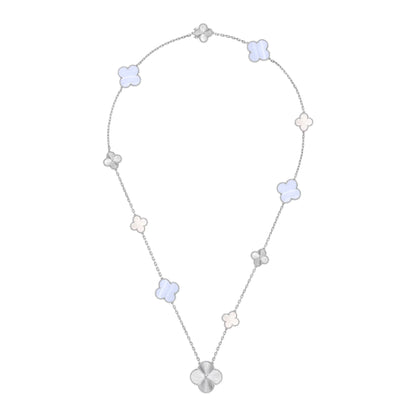 [NOBLE AURA]DETACHABLE CLOVER 15(11+4) FLOWER SILVER NECKLACE SET