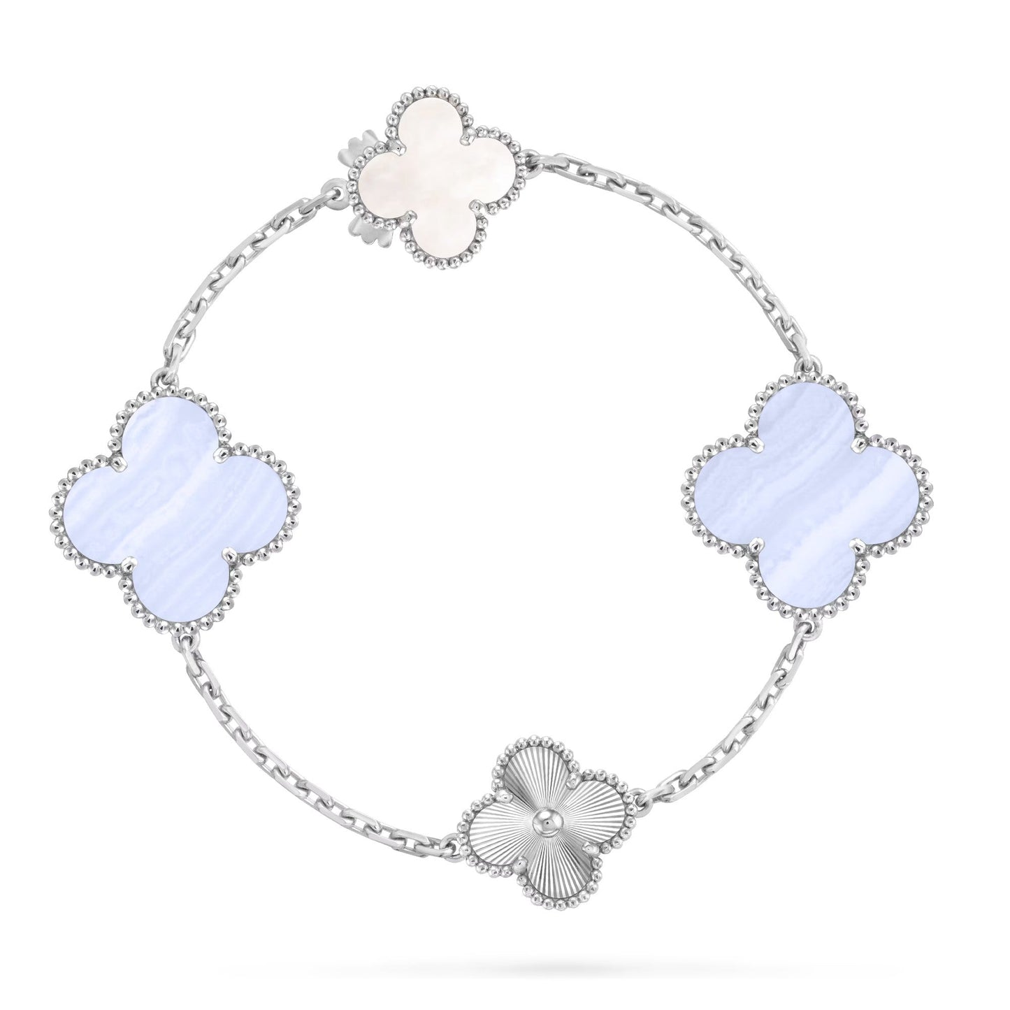 [NOBLE AURA]DETACHABLE CLOVER 15(11+4) FLOWER SILVER NECKLACE SET