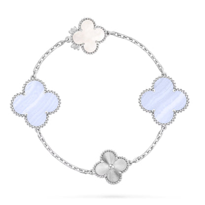 [NOBLE AURA]DETACHABLE CLOVER 15(11+4) FLOWER SILVER NECKLACE SET