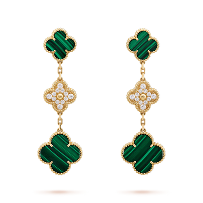 [NOBLE AURA]CLOVER EARRINGS GOLD MALACHITE DIAMOND 3 MOTIF