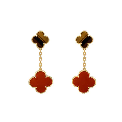 [NOBLE AURA]CLOVER  2 MOTIF  TIGER EYE CARNELIAN EARRINGS