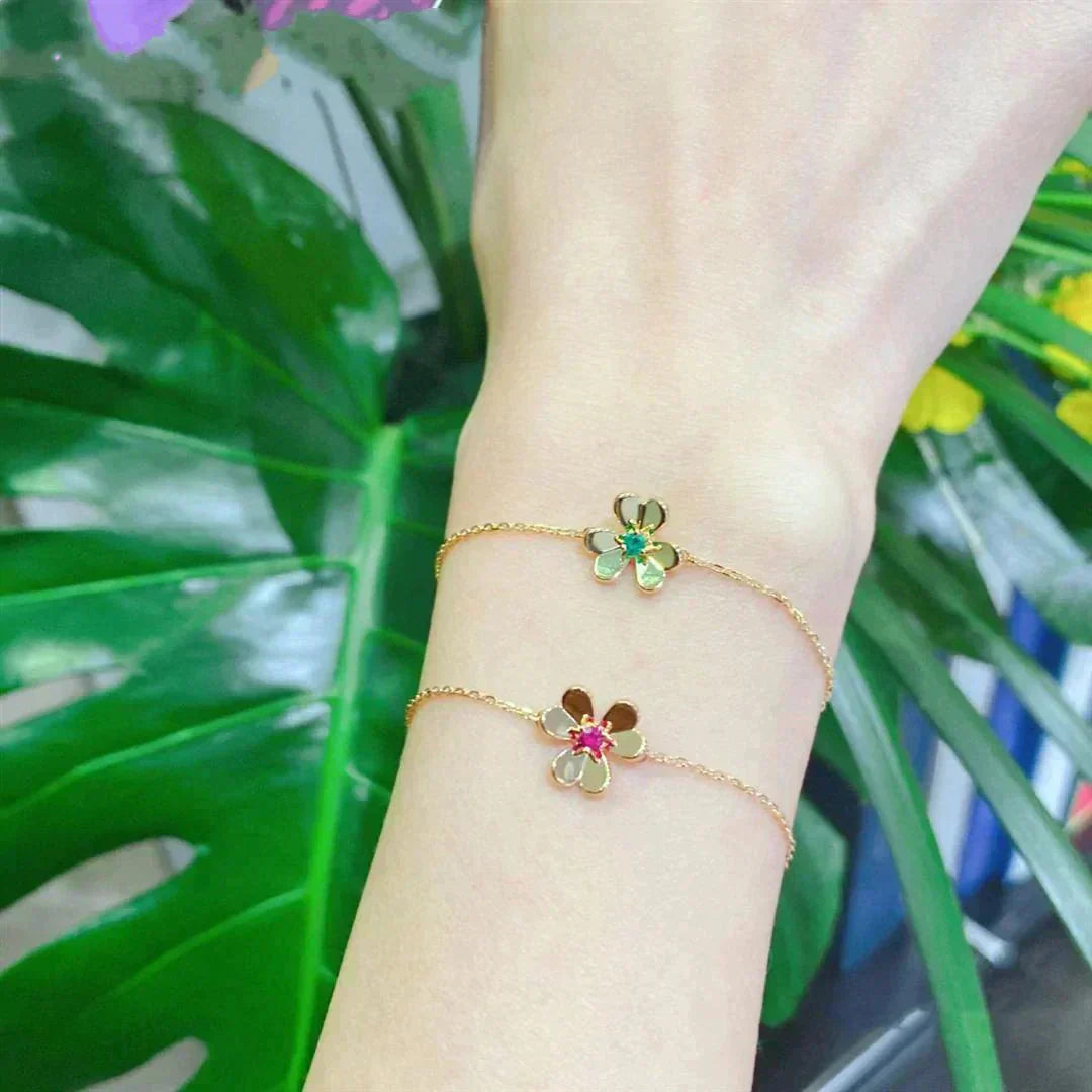 [NOBLE AURA]FRIVOLE GOLD FLOWER PINK MALACHITE BRACELET