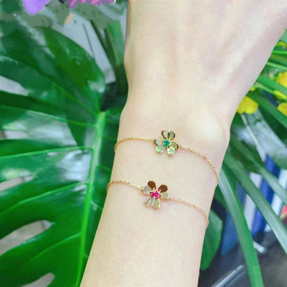 [NOBLE AURA]FRIVOLE GOLD FLOWER PINK MALACHITE BRACELET