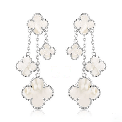 [NOBLE AURA]CLOVER EARRINGS WHITE MOP 4 MOTIFS SILVER