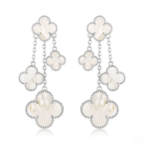 [NOBLE AURA]CLOVER EARRINGS WHITE MOP 4 MOTIFS SILVER