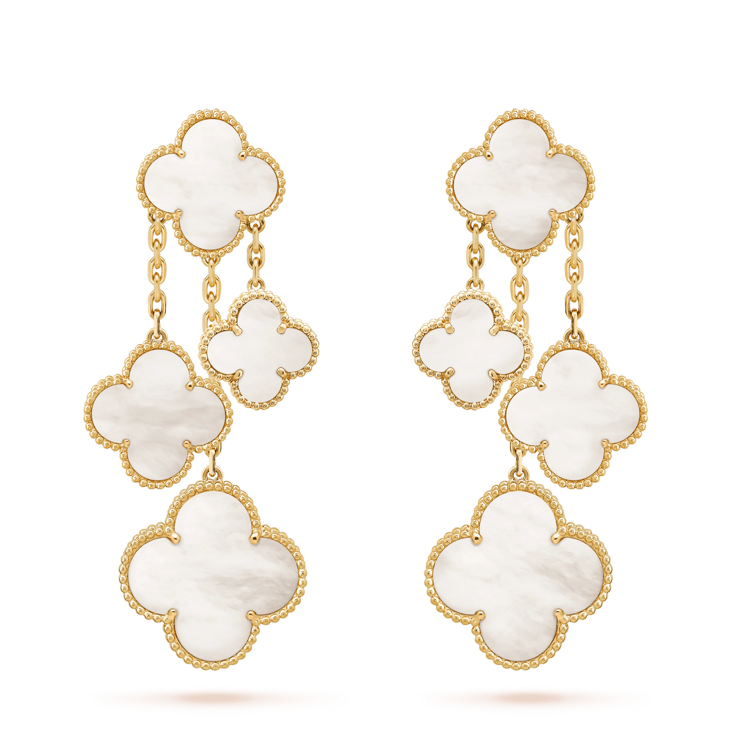 [NOBLE AURA]CLOVER EARRINGS WHITE MOP 4 MOTIFS GOLD
