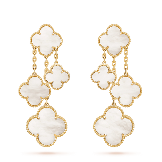 [NOBLE AURA]CLOVER EARRINGS WHITE MOP 4 MOTIFS GOLD