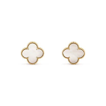 [NOBLE AURA]CLOVER MEDIUM 1 MOTIFS  WHITE MOP STUD EARRINGS