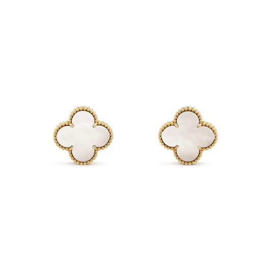 [NOBLE AURA]CLOVER MEDIUM 1 MOTIFS  WHITE MOP STUD EARRINGS