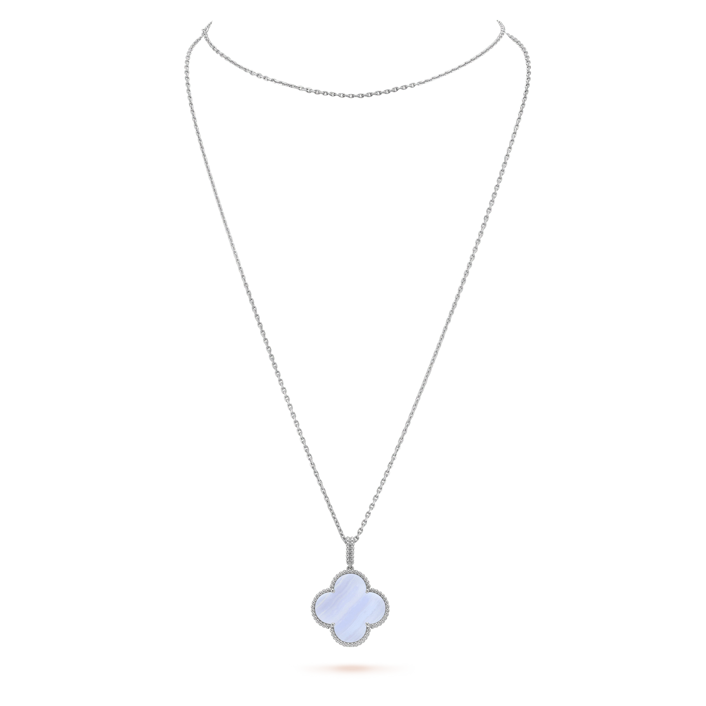 [NOBLE AURA]CLOVER SILVER CHALCEDONY BIG CLOVER NECKLACE