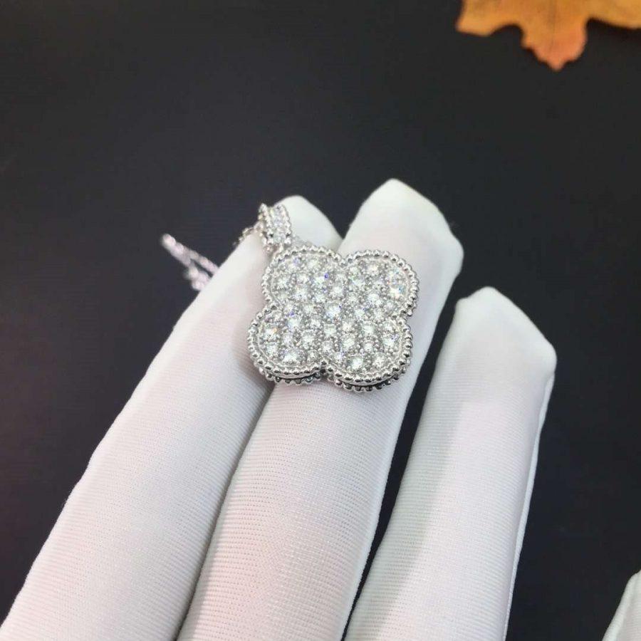 [NOBLE AURA]CLOVER 25MM SILVER FULL DIAMOND BIG CLOVER NECKLACE