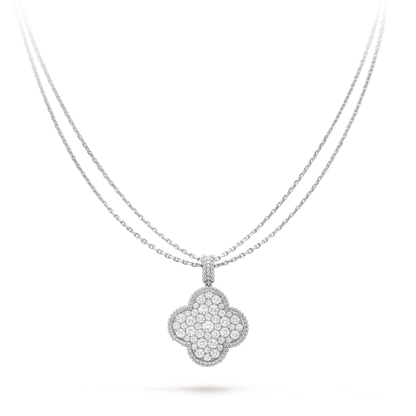 [NOBLE AURA]CLOVER 25MM SILVER FULL DIAMOND BIG CLOVER NECKLACE