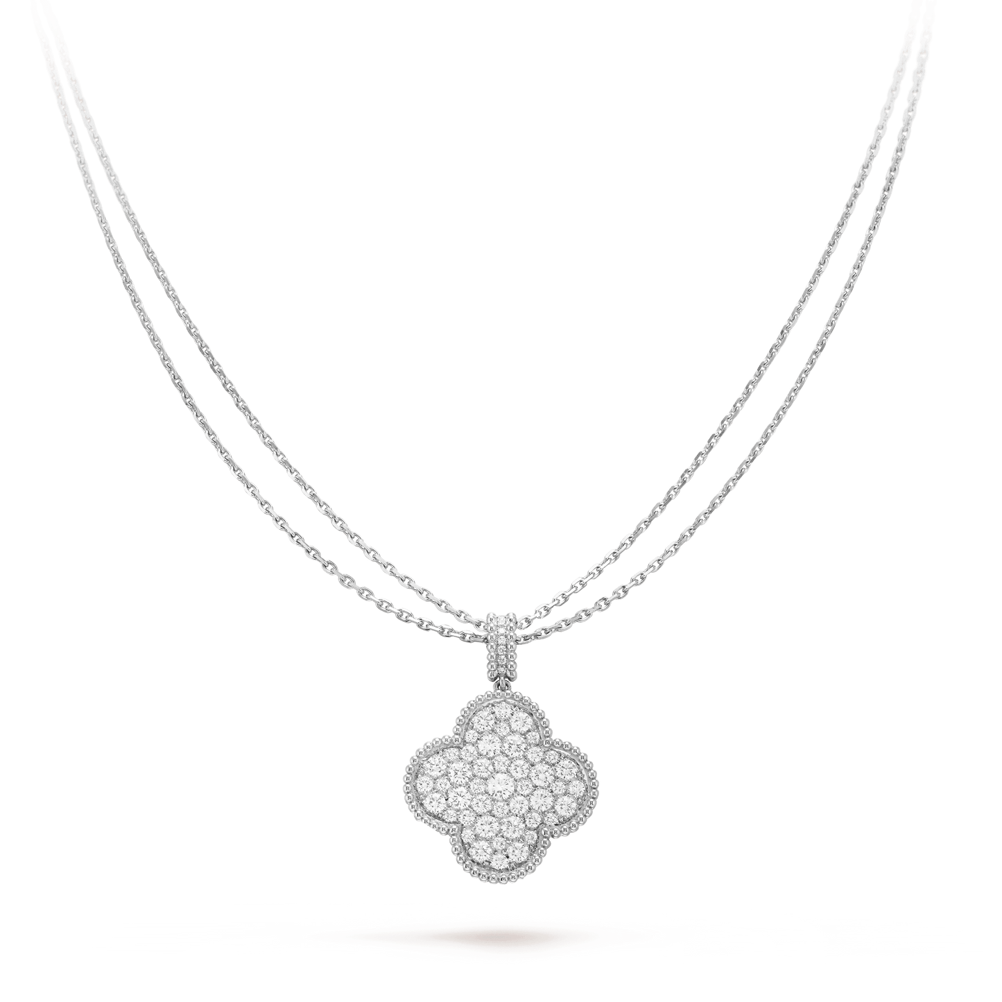 [NOBLE AURA]CLOVER 25MM SILVER FULL DIAMOND BIG CLOVER NECKLACE