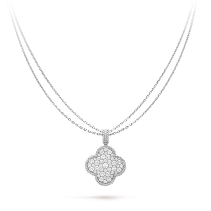 [NOBLE AURA]CLOVER 25MM SILVER FULL DIAMOND BIG CLOVER NECKLACE
