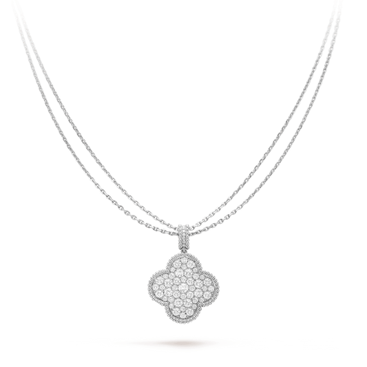 [NOBLE AURA]CLOVER 25MM SILVER FULL DIAMOND BIG CLOVER NECKLACE