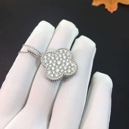 [NOBLE AURA]CLOVER 25MM SILVER FULL DIAMOND BIG CLOVER NECKLACE