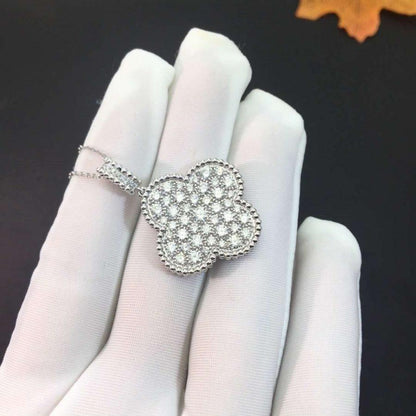 [NOBLE AURA]CLOVER 25MM SILVER FULL DIAMOND BIG CLOVER NECKLACE
