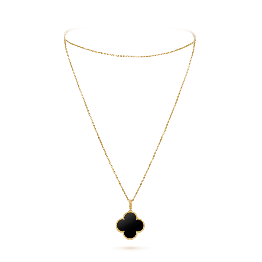 [NOBLE AURA]CLOVER 25MM GOLD ONYX BIG CLOVER NECKLACE