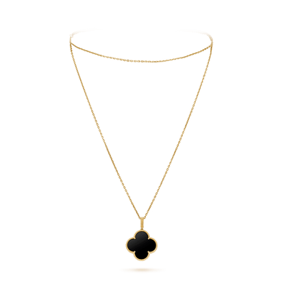 [NOBLE AURA]CLOVER 25MM GOLD ONYX BIG CLOVER NECKLACE