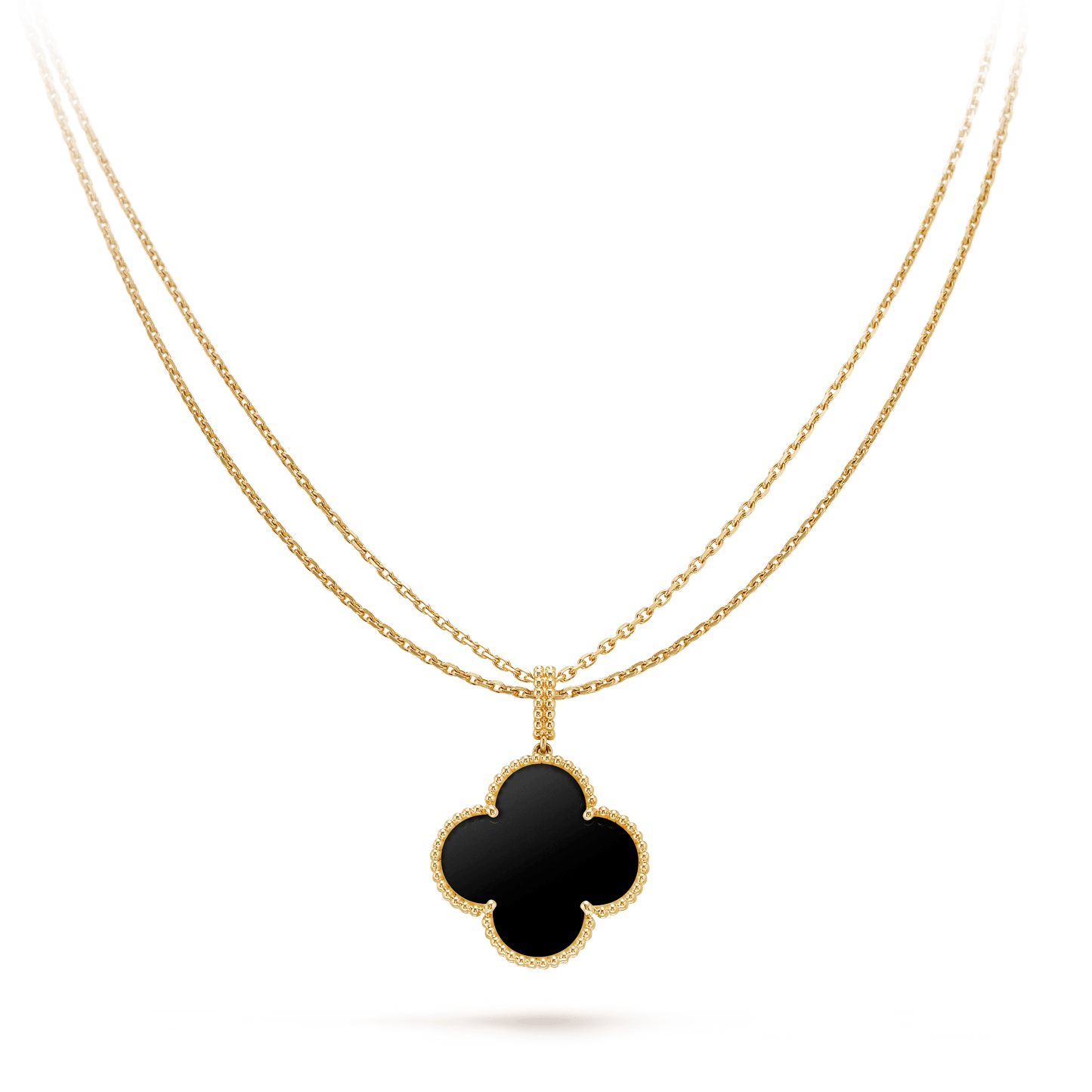 [NOBLE AURA]CLOVER 25MM GOLD ONYX BIG CLOVER NECKLACE