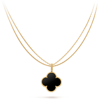 [NOBLE AURA]CLOVER 25MM GOLD ONYX BIG CLOVER NECKLACE