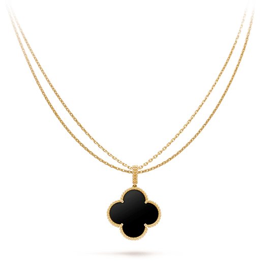 [NOBLE AURA]CLOVER 25MM GOLD ONYX BIG CLOVER NECKLACE
