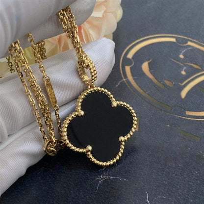 [NOBLE AURA]CLOVER 25MM GOLD ONYX BIG CLOVER NECKLACE