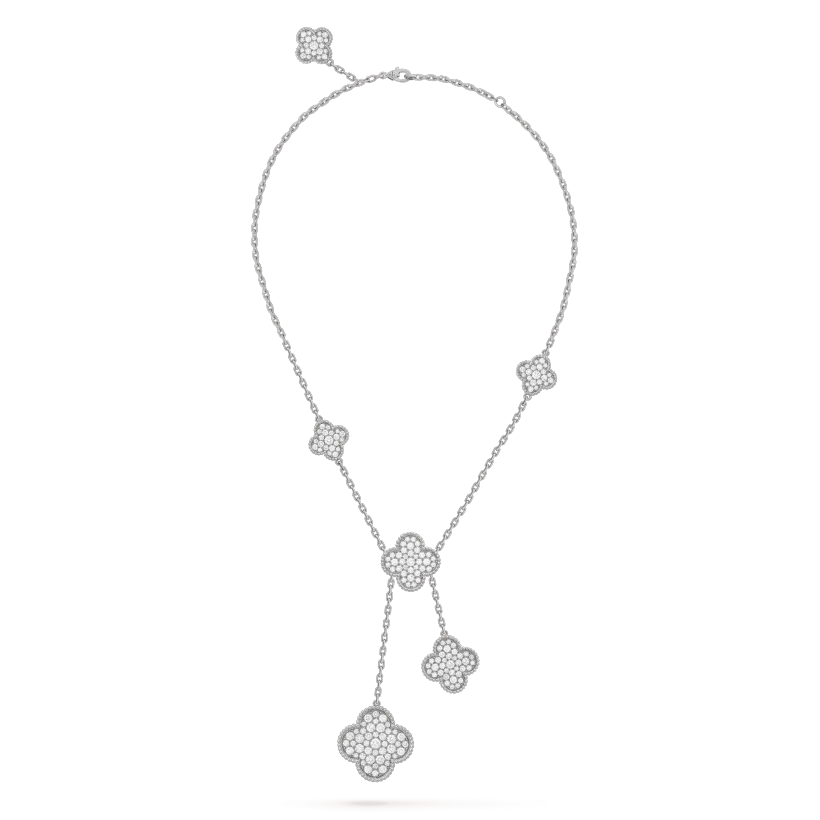 [NOBLE AURA]CLOVER 5 MOTIFS SILVER DIAMONDS NECKLACE
