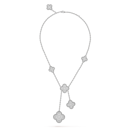 [NOBLE AURA]CLOVER 5 MOTIFS SILVER DIAMONDS NECKLACE