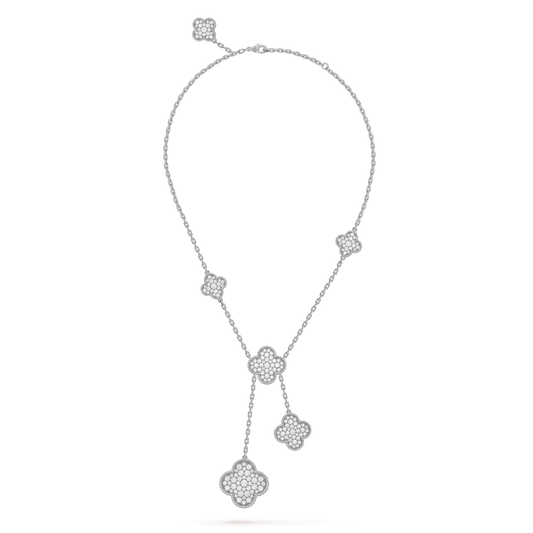 [NOBLE AURA]CLOVER 5 MOTIFS SILVER DIAMONDS NECKLACE