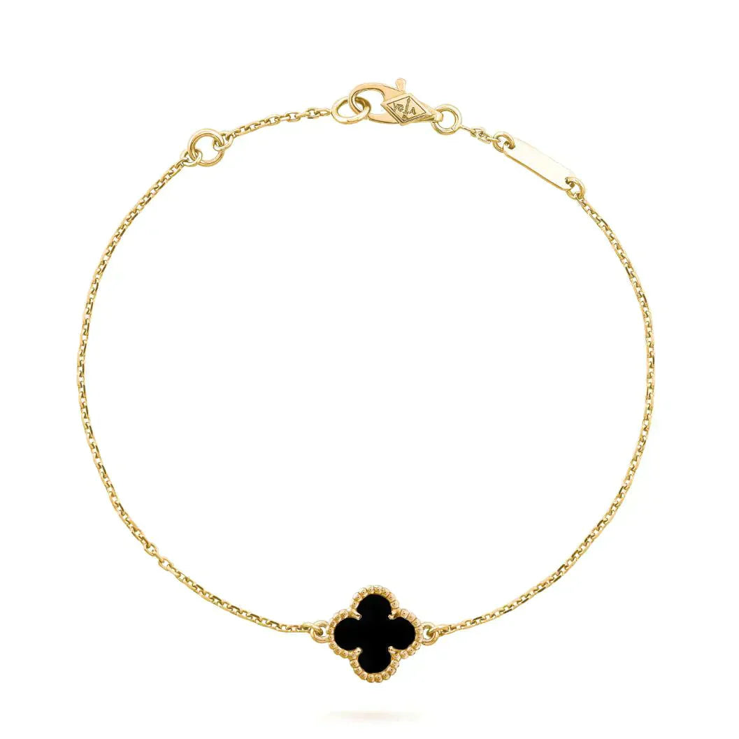 [NOBLE AURA]CLOVER ONYX SINGLE FLOWER BRACELET