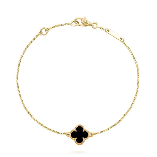 [NOBLE AURA]CLOVER ONYX SINGLE FLOWER BRACELET