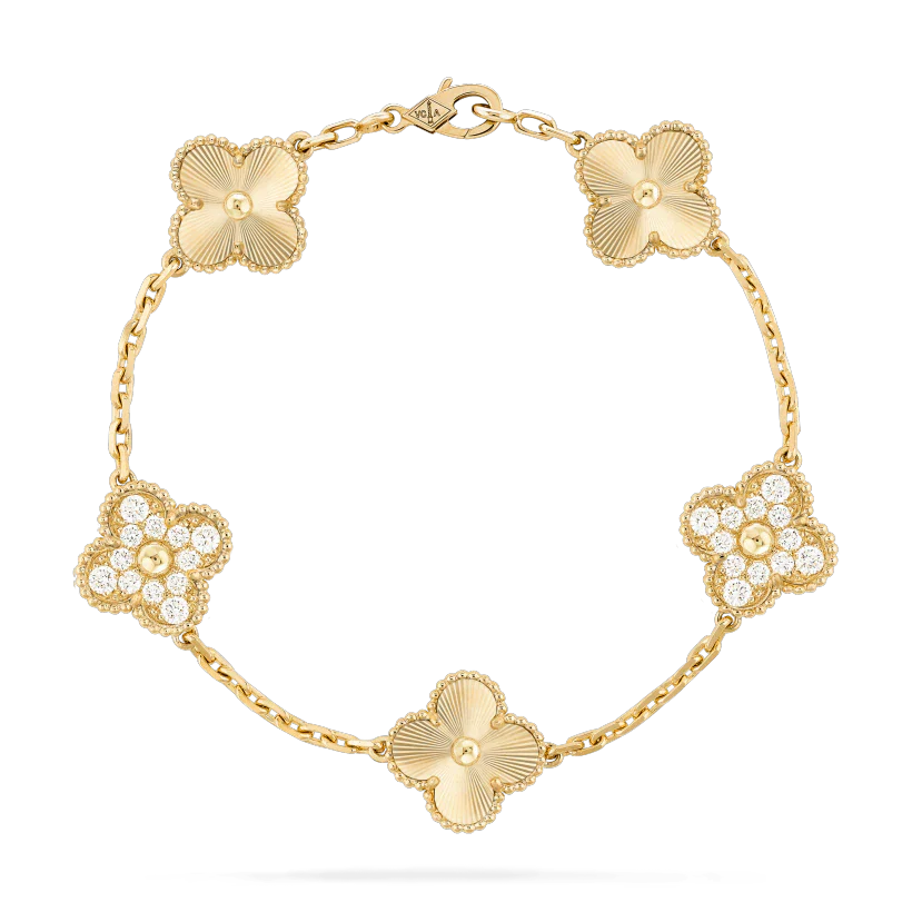 [NOBLE AURA]CLOVER BRACELET 5 MOTIFS GOLD DIAMOND