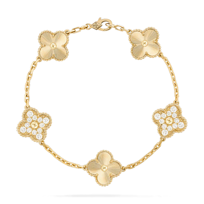 [NOBLE AURA]CLOVER BRACELET 5 MOTIFS GOLD DIAMOND