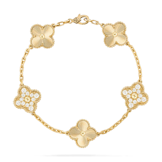 [NOBLE AURA]CLOVER BRACELET 5 MOTIFS GOLD DIAMOND