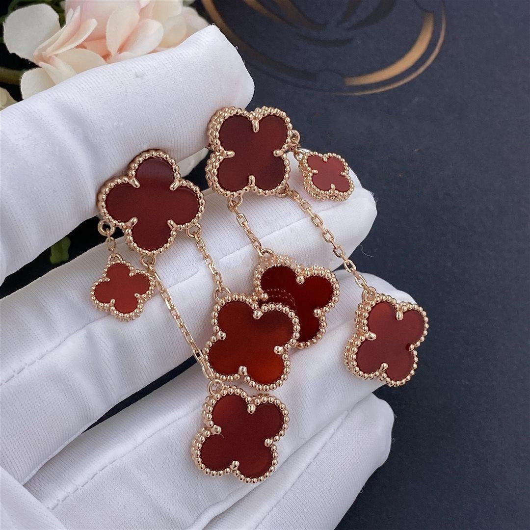 [NOBLE AURA]CLOVER EARRINGS CARNELIAN 4 MOTIFS PINK GOLD