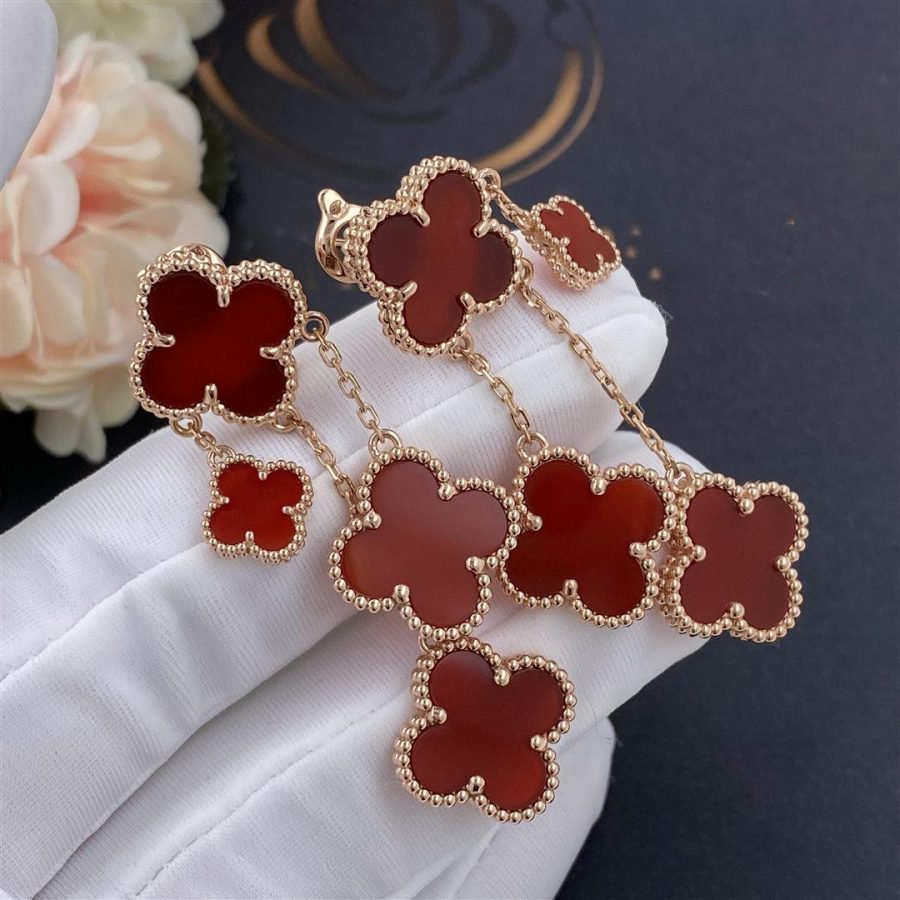 [NOBLE AURA]CLOVER EARRINGS CARNELIAN 4 MOTIFS PINK GOLD