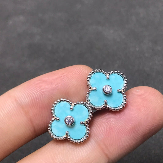 [NOBLE AURA]CLOVER 1 DIAMOND BLUE SKY SILVER EARRINGS