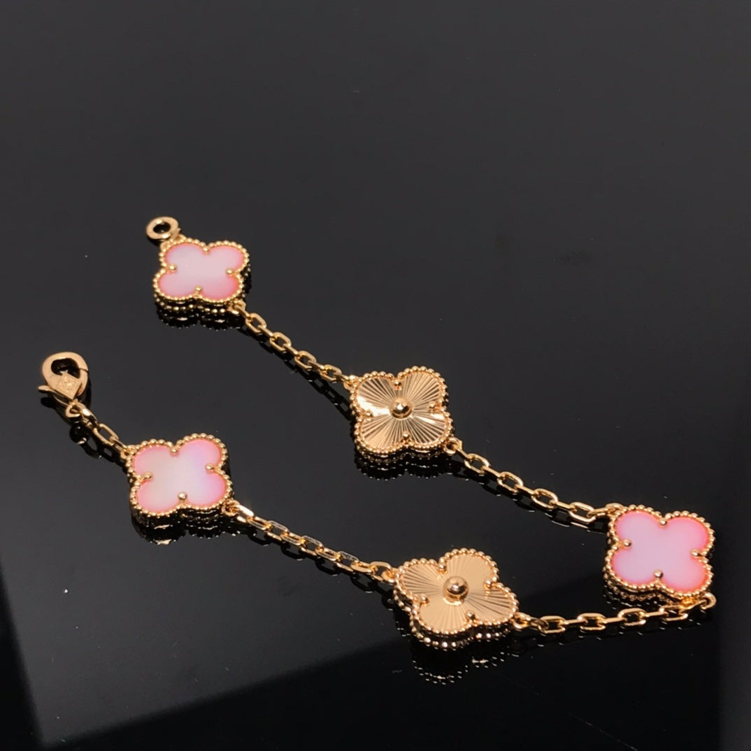 [NOBLE AURA]CLOVER BRACELET 5 MOTIF PINK AND PINK GOLD