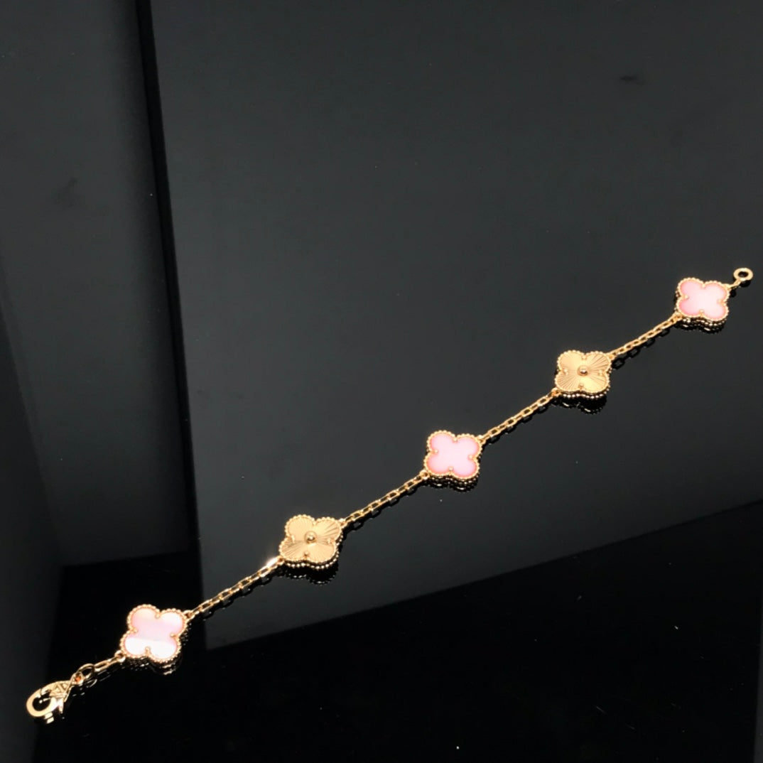 [NOBLE AURA]CLOVER BRACELET 5 MOTIF PINK AND PINK GOLD