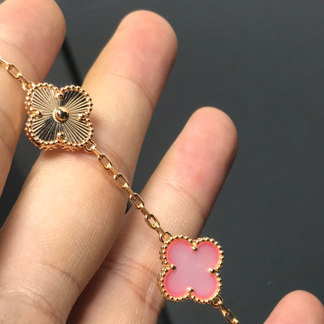 [NOBLE AURA]CLOVER BRACELET 5 MOTIF PINK AND PINK GOLD