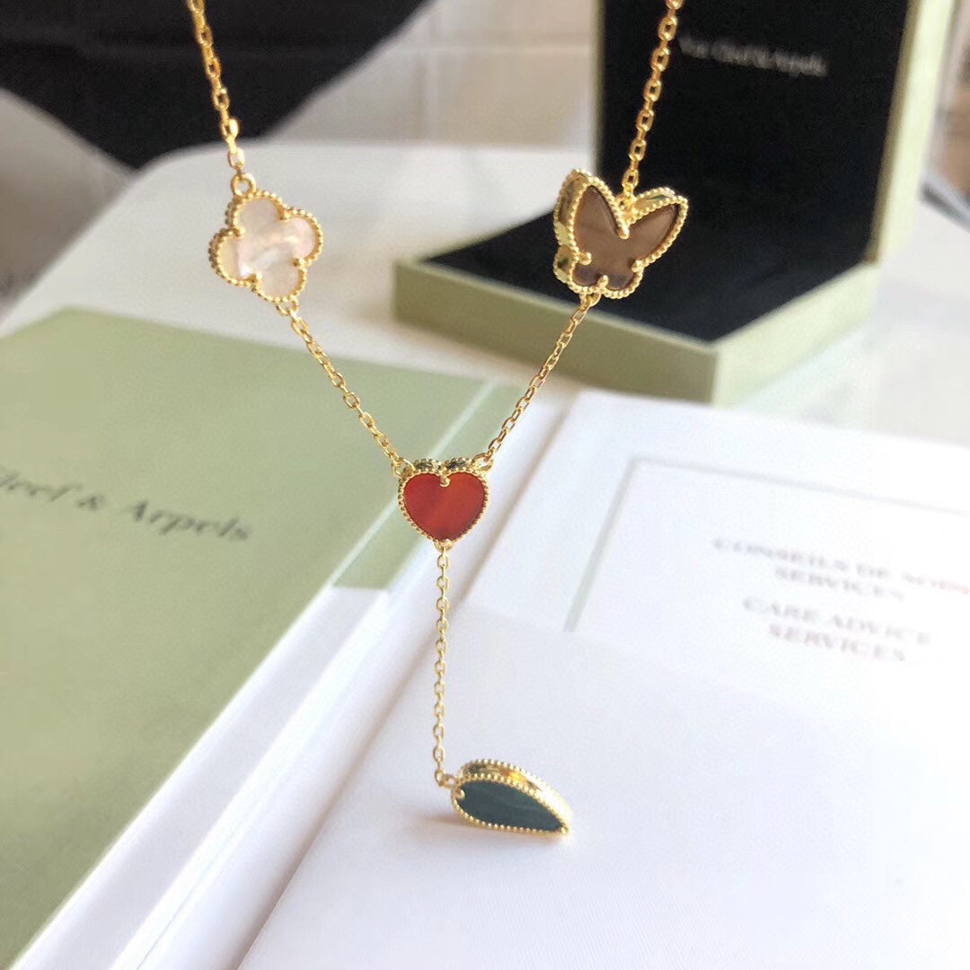 [NOBLE AURA]LUCKY SPRING 4 MOTIFS ROSE GOLD NECKLACE
