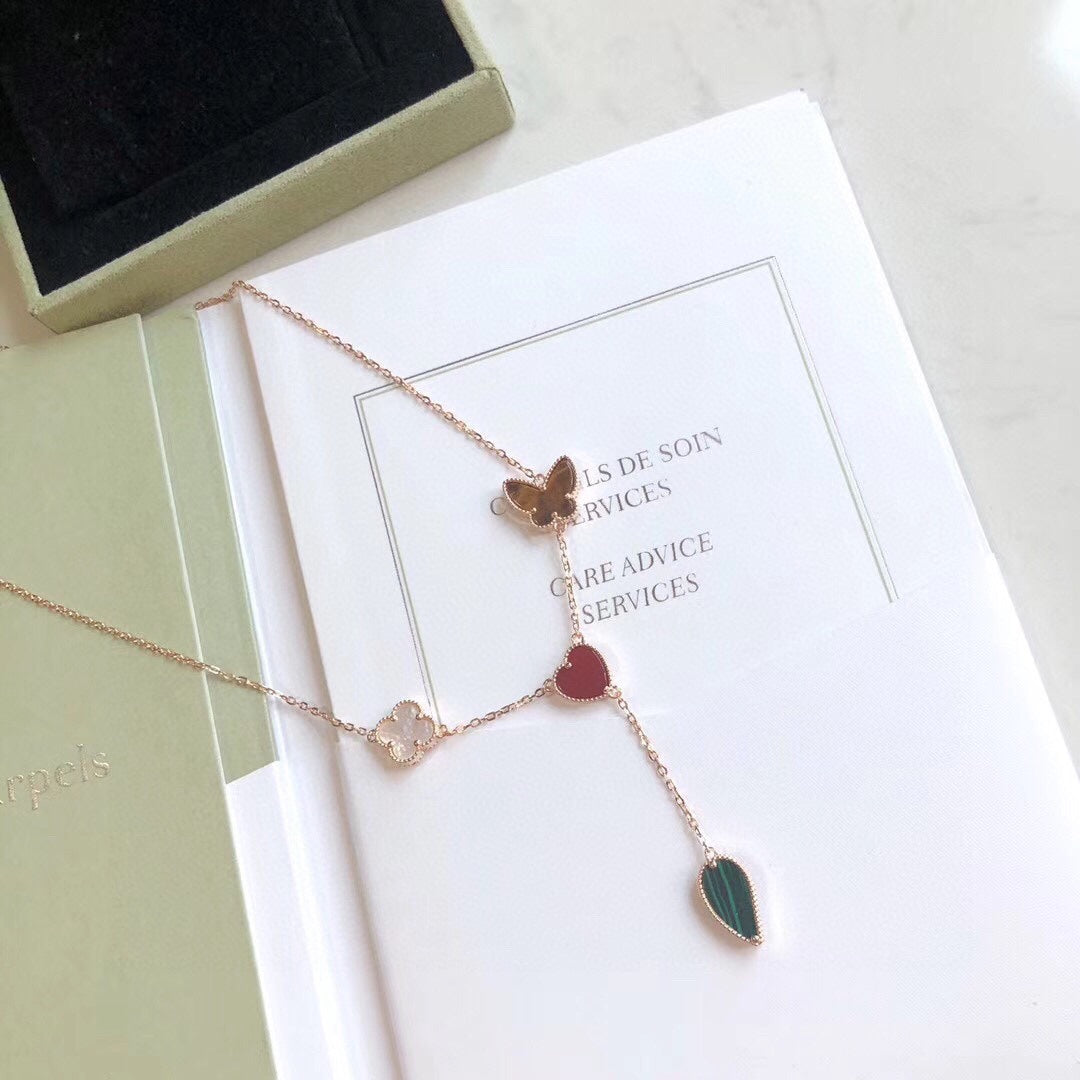 [NOBLE AURA]LUCKY SPRING 4 MOTIFS ROSE GOLD NECKLACE