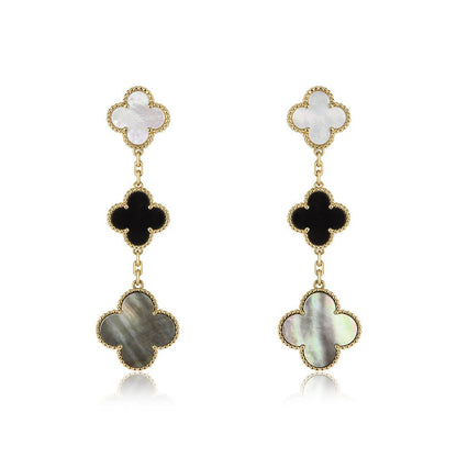 [NOBLE AURA]CLOVER EARRINGS GOLD ONYX MOP 3 MOTIF