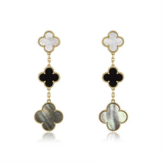 [NOBLE AURA]CLOVER EARRINGS GOLD ONYX MOP 3 MOTIF
