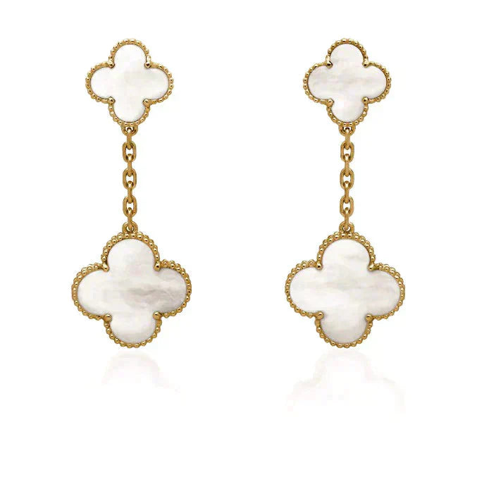[NOBLE AURA]CLOVER 2 MOTIF WHITE MOP EARRINGS