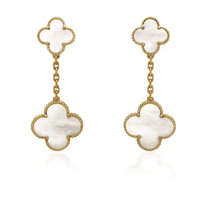 [NOBLE AURA]CLOVER 2 MOTIF WHITE MOP EARRINGS