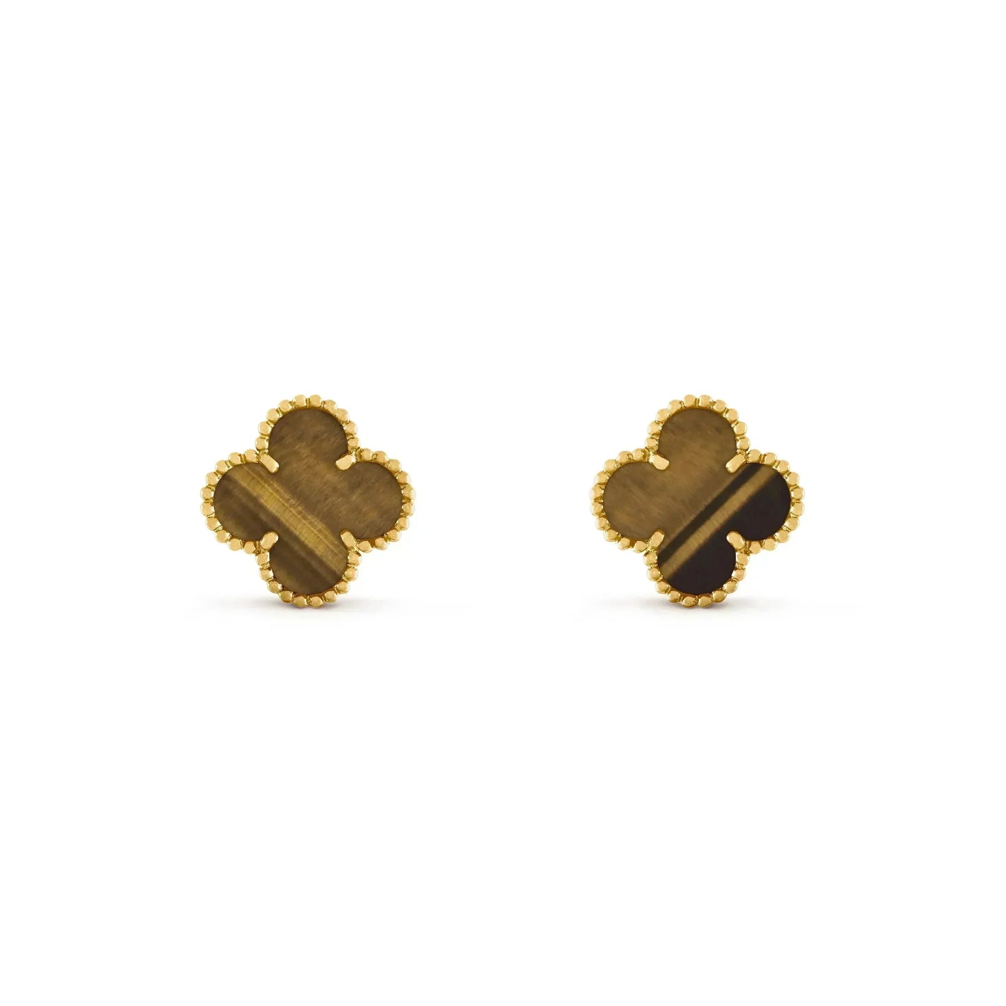 [NOBLE AURA]CLOVER MEDIUM 1 MOTIFS TIGER EYE EARRINGS