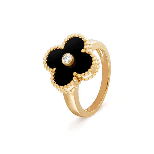 [NOBLE AURA]CLOVER ONYX RING GOLD DIAMOND