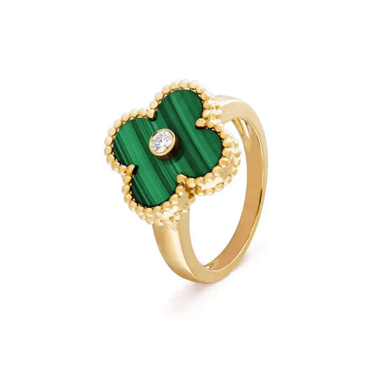 [NOBLE AURA]CLOVER MALACHITE RING GOLD DIAMOND